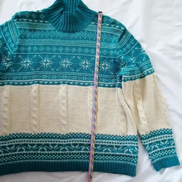 Vintage Fair Isle Fisherman Cable Knit Cotton Ramie Lambswool Sweater Medium - Picture 14 of 15